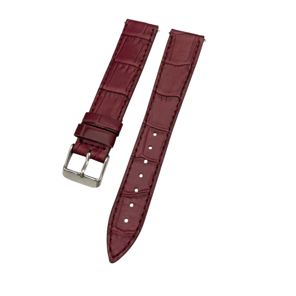 18 mm İnce Kroko Bordo Deri Saat Kordonu